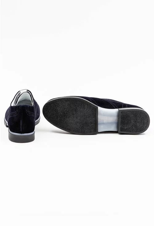 Pantofi Oxford bleumarin inchis din piele naturala intoarsa
