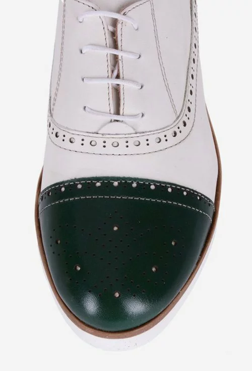 Pantofi Oxford din piele naturala crem cu verde Agatha