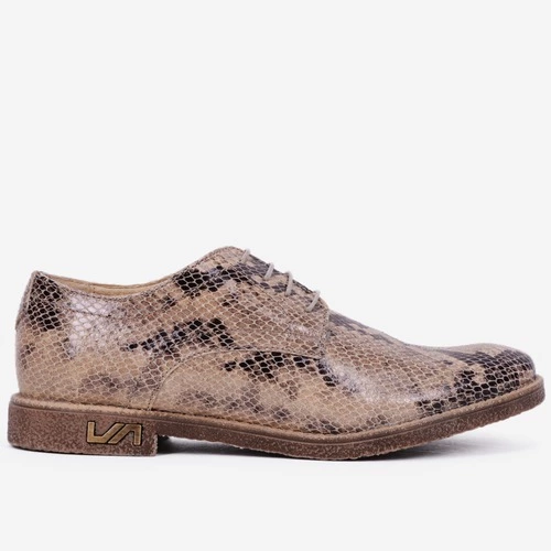 Pantofi Oxford din piele naturala bej cu imprimeu tip piele de reptila Exotic
