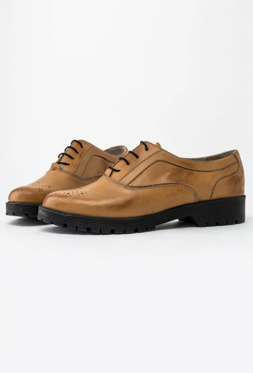 Pantofi Oxford din piele naturala maro deschis Silvana