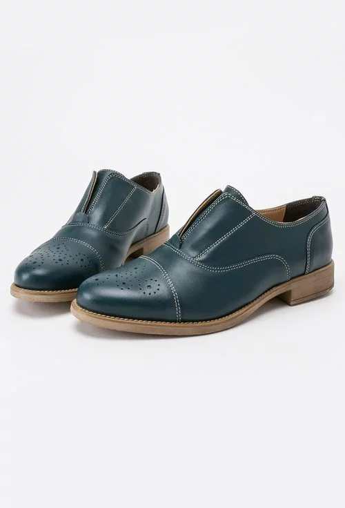 Pantofi Oxford din piele naturala, nuanta verde inchis Olivia