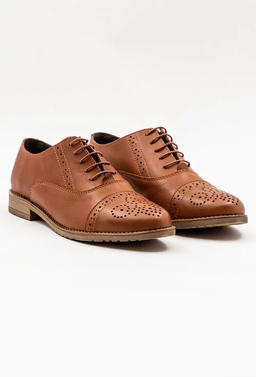 Pantofi Oxford cognac din piele naturala