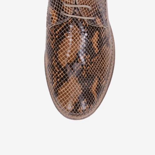 Pantofi Oxford bej din piele naturala cu imprimeu tip piele de reptila Snake
