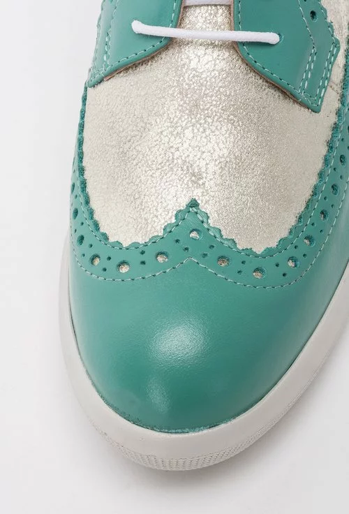 Pantofi Oxford din piele naturala verde si auriu Sparkle Green