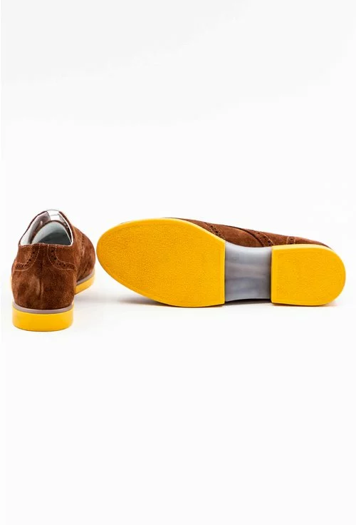 Pantofi Oxford maro din piele naturala intoarsa