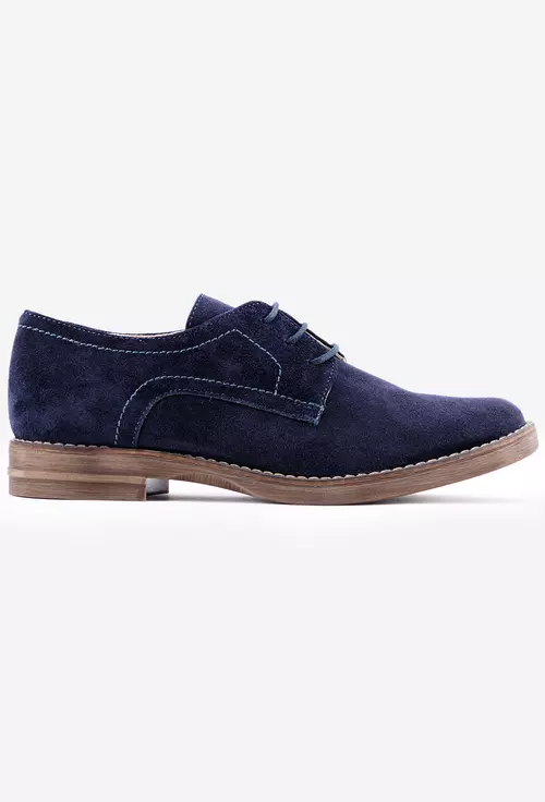 Pantofi Oxford bleumarin din piele naturala intoarsa