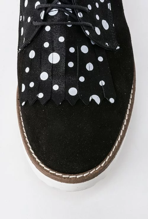 Pantofi Oxford negri cu buline albe din piele naturala Elisa