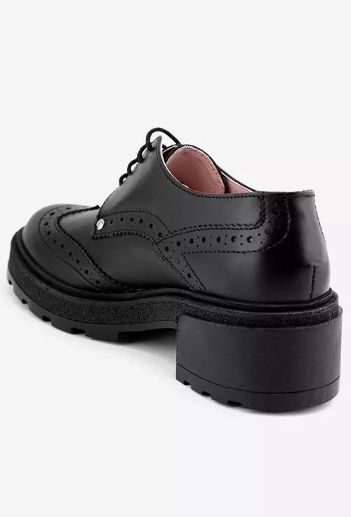 Pantofi Oxford negri din piele cu toc gros
