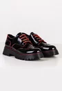 Pantofi Oxford negri din piele lacuita cu detalii rosii
