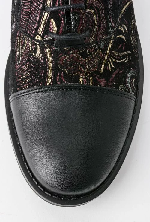 Pantofi Oxford negri din piele naturala cu imprimeu floral colorat Flores