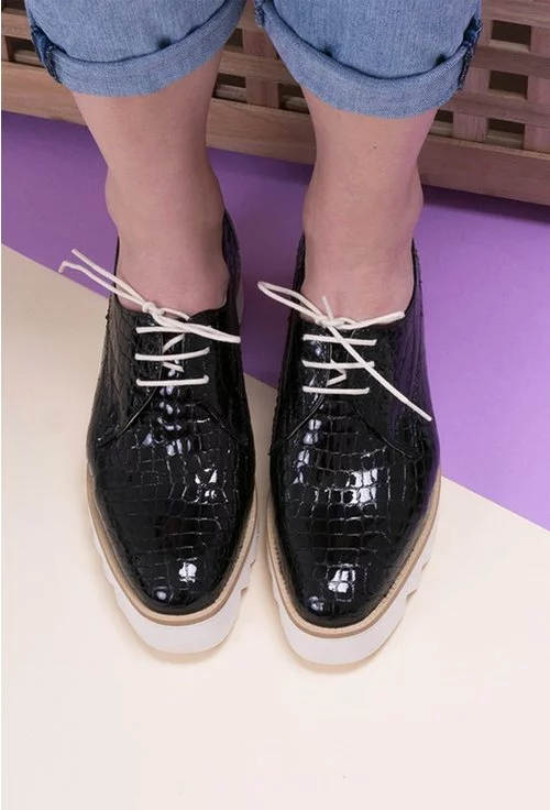 Pantofi Oxford negri din piele naturala Spark