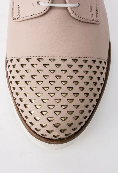 Pantofi Oxford nude cu auriu din piele naturala Medy