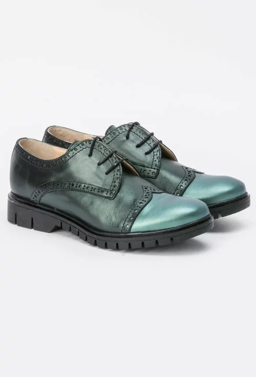 Pantofi Oxford verde-metalizat din piele naturala Ozzie