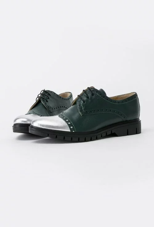 Pantofi Oxford verzi cu argintiu din piele naturala Arya