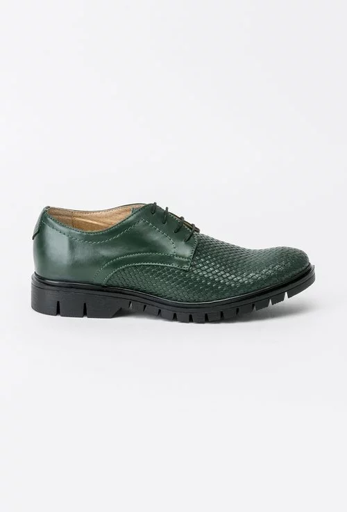 Pantofi Oxford verde inchis din piele naturala Paula