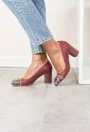 Pantofi rose cu gri din piele naturala si imprimeu floral Heidi