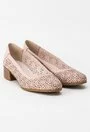 Pantofi rose deschis din piele naturala cu model floral Eris
