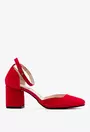 Pantofi rosii din piele intoarsa cu bareta