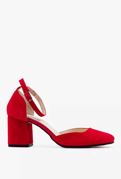 Pantofi rosii din piele intoarsa cu bareta