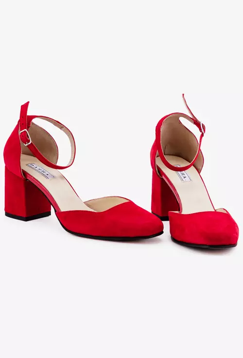 Pantofi rosii din piele intoarsa cu bareta