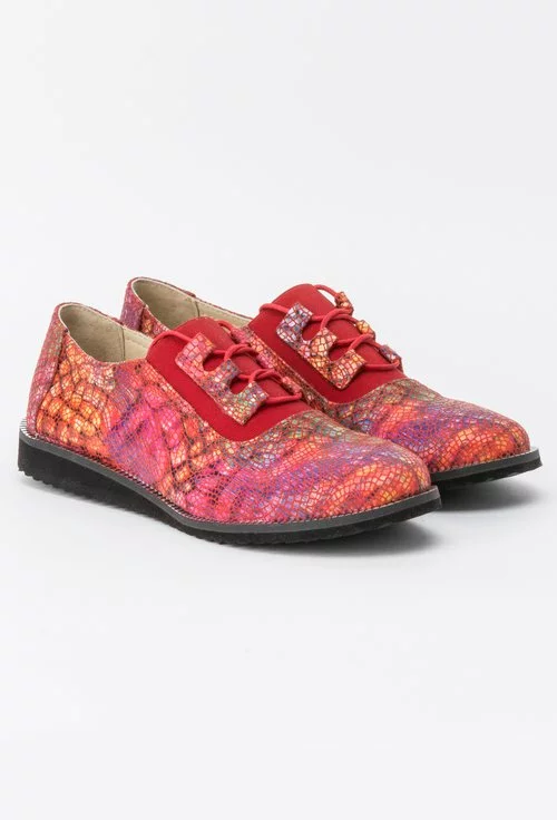 Pantofi rosii din piele naturala cu imprimeu multicolor Brenda