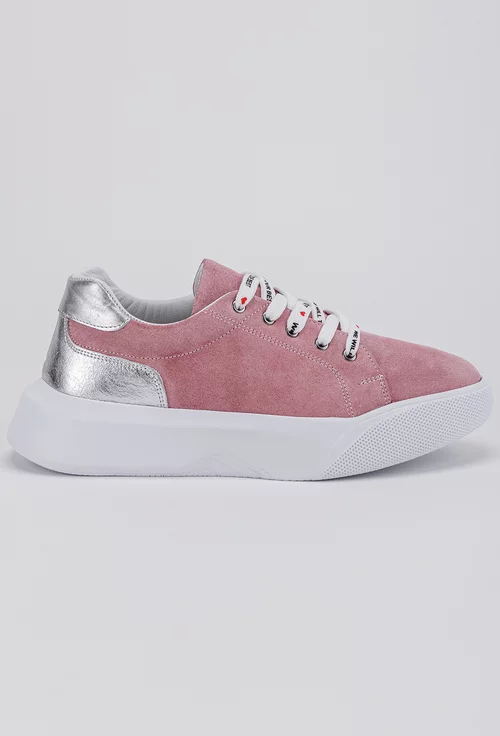 Pantofi roz cu argintiu din piele intoarsa