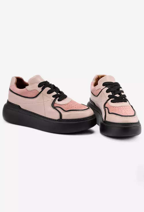 Pantofi roz cu negru din doua tipuri de piele