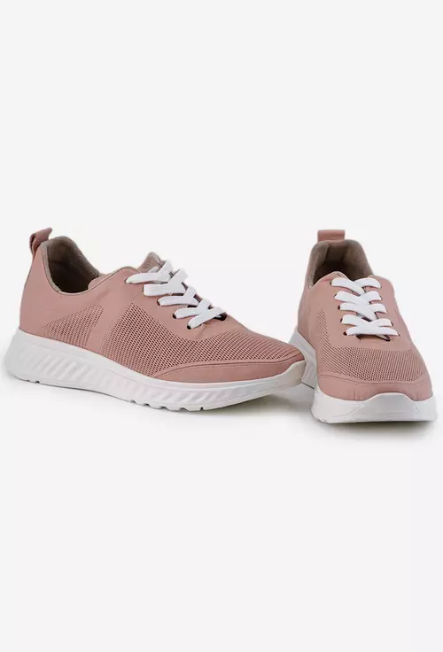 Pantofi roz din piele cu siret