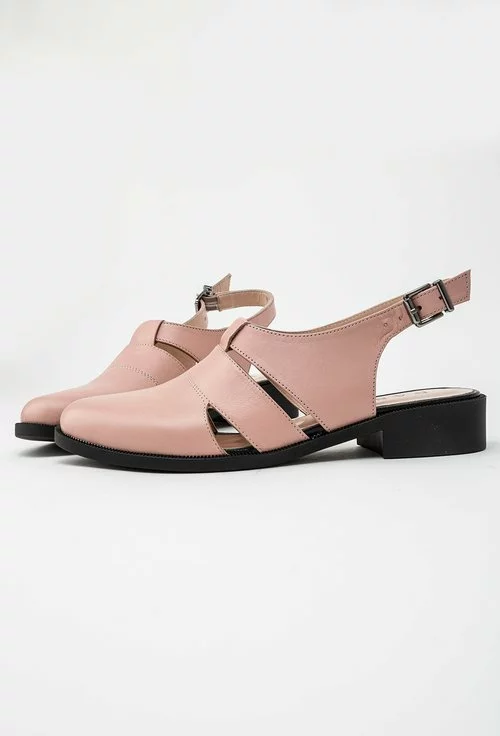 Pantofi roz din piele naturala cu model decupat Eda