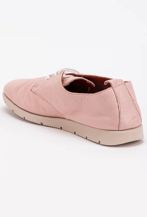 Pantofi roz pal din piele cu siret