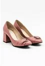 Pantofi roz pal din piele naturala cu accesoriu catarama