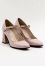 Pantofi roz pal din piele naturala cu detaliu pe toc