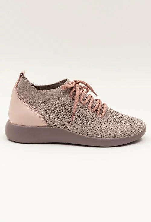 Pantofi roz pudra din piele din material textil elastic