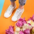 Sneakersi albi cu argintiu din piele naturala Sorina