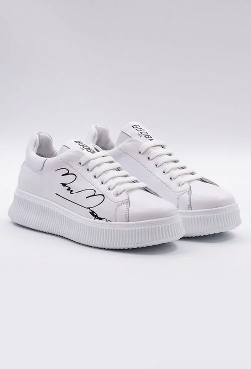 Pantofi sport albi din piele cu detaliu scris