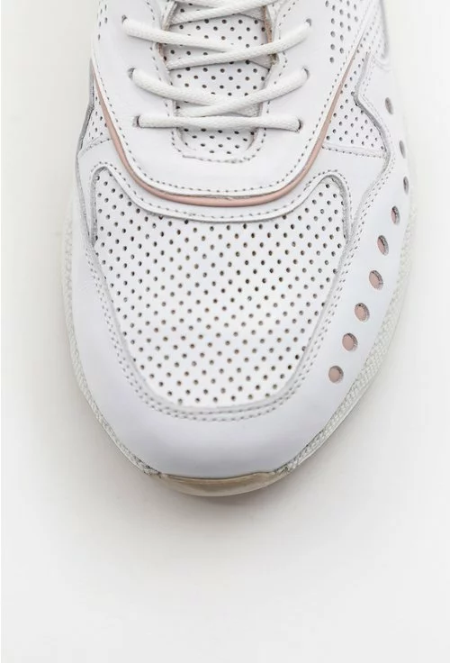 Pantofi sport albi din piele naturala  cu detalii nude