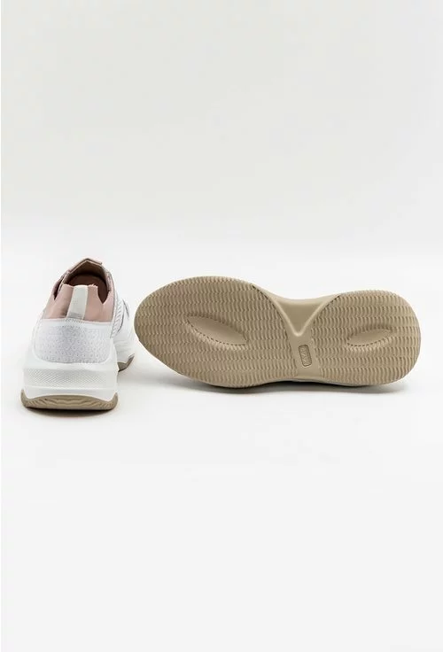 Pantofi sport albi din piele naturala  cu detalii nude