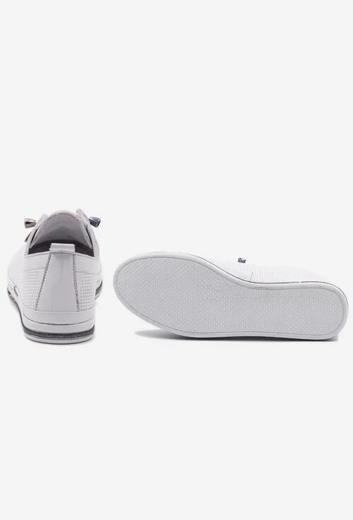 Pantofi sport albi din piele naturala cu siret elastic