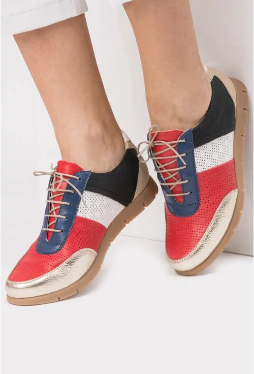 Pantofi sport colorati din piele naturala Lorelai