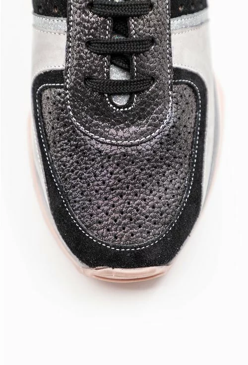 Pantofi sport din piele intoarsa in nuante de gri si negru