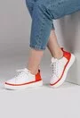 Pantofi sport din piele naturala in nuante de alb si rosu