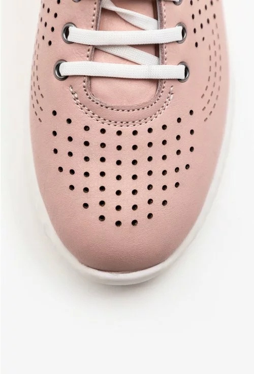 Pantofi sport din piele naturala nuanta roz pal