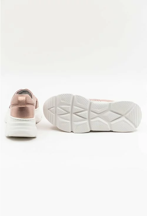 Pantofi sport din piele naturala perforata nuanta nude roze