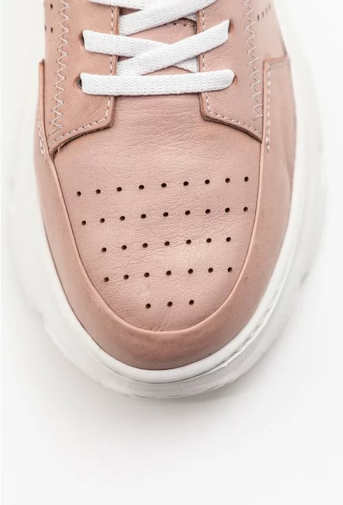 Pantofi sport din piele naturala perforata nuanta nude roze