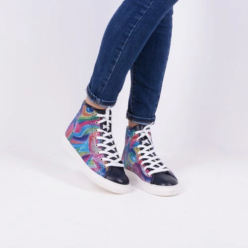 Pantofi sport din piele naturala cu imprimeu multicolor Tonya