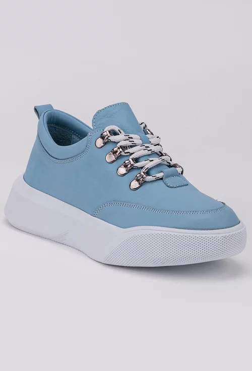 Pantofi sport din piele nuanta bleu deschis
