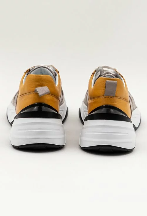 Pantofi sport din piele nuanta gri cu galben