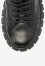 Pantofi sport negri din piele box cu siret in fata