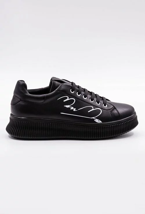 Pantofi sport negri din piele cu detaliu scris