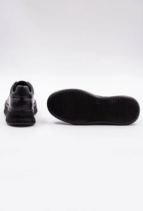 Pantofi sport negri din piele cu detaliu scris